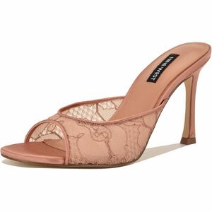 Nine West Rose Blush Lace Open-Toe Mule Heels